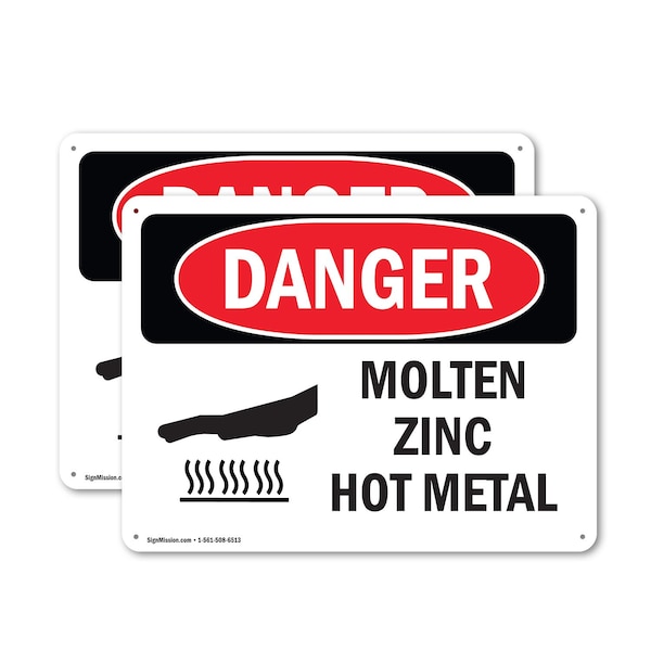 Signmission Hot Surface Sign, 7 in H x 10 in W, Plastic, Molten Zinc Hot Metal OS-2PACK-DS-P-710-L-1677 - main